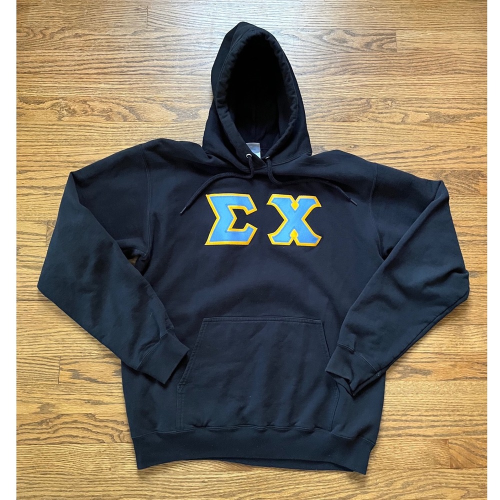 Sigma Chi Fraternity Hoodie Black Essential Fleece Greek Letters LT
